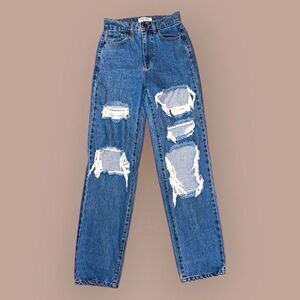 RSQ Womens Size 24 Baggy Jeans Blue Distressed Ripped High Rise Denim Pants